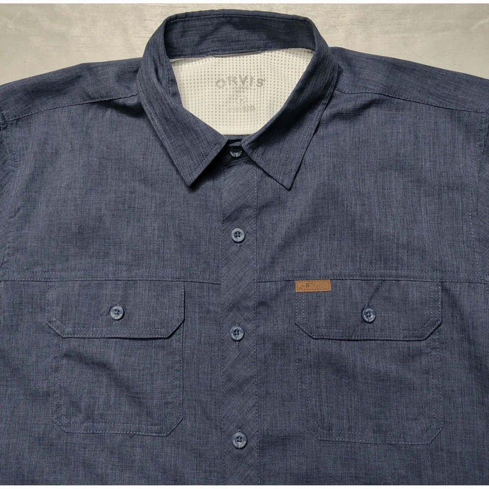 ORVIS Men Medium Blue Black Heather Polyester Button Outdoor Shirt EUC - Picture 3 of 14